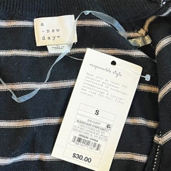 A New Day Target Black Tan Sweater Duster Long Small Striped NEW with Tags - Picture 4 of 6